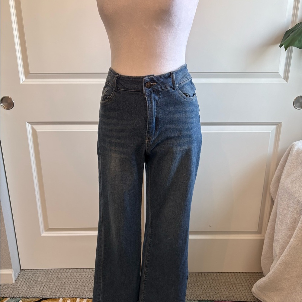Elegant Dark Blue Wide Leg Women's Jeans